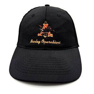 Vintage ANHEUSER BUSCH Big A with Eagle Patch Black Poly Strapback Hat Beer Cap